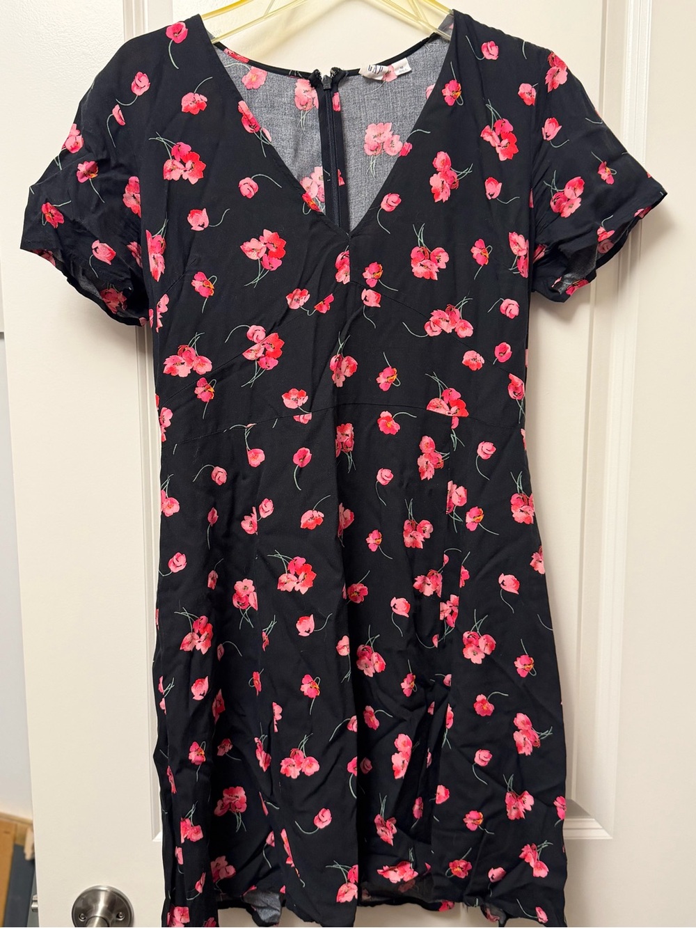 GAP Black Mini Dress with Pink Floral Print